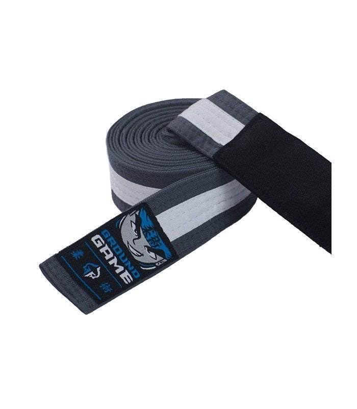 Detský opasok na BJJ (sivý s bielym pruhom)