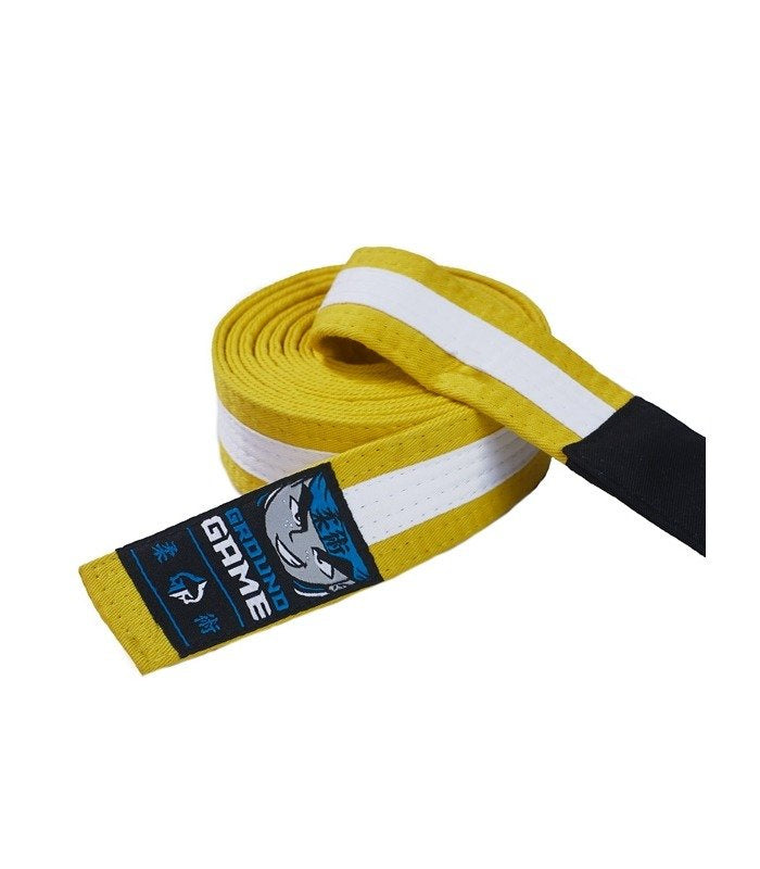 Detský opasok na BJJ (žltý s bielou priečkou)